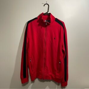 Polo by Ralph Lauren Vintage Red Black Stripe Full Zip Jacket Mens Size XL